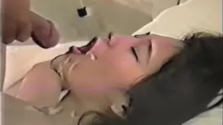 Girl gets her face covered with jizz