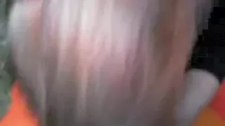 White cutie sucks darksome boyfriend in public place