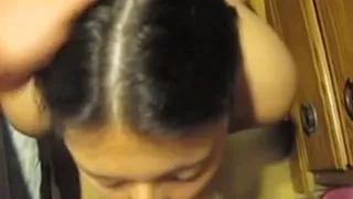 Sexually Lascivious darksome brown sucking strapon and absorbing cum