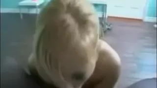Excited golden-haired sucks black cock