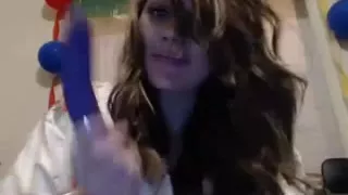 sexy humorous dark brown hair uses a fake jock for her fans