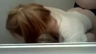 horny blondie quick blowjob in bathroom