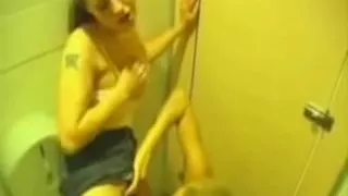 Slut lesbian teens having fun in toilet. True amateur