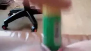 Drilling my twat with a green dildo
