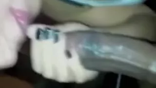 Head freak cutie swallows black cum