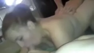 Threesome slut gets cum