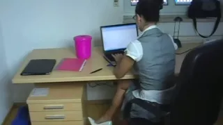 Amateur secretary blows for a promo