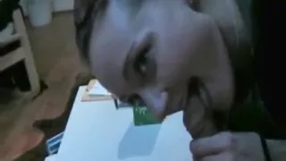 Brunette cocksucker eats cum