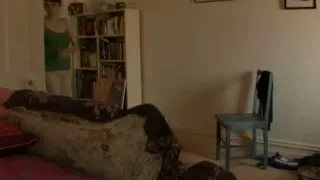 Busty girlfriend fucks my couch