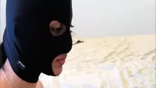 Mask woman is admirable at oral pleasure-service