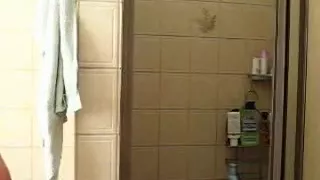 Busty dark brown hair takes hot shower