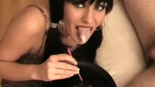 MILF consumes cum on plate with straw