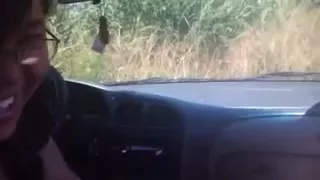 Black Girlfriend Oral-Service Stimulation In The Car