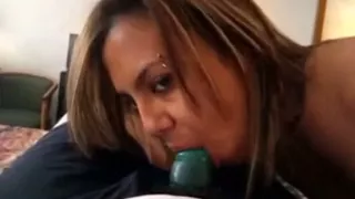 Bitch sucks a small 10-Pounder with rod-sock