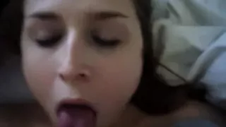 Cum covered tongue and gulp it with a smile