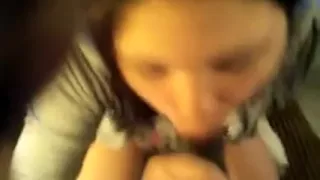 White legal age teenager sucks darksome pecker and receives mouthful