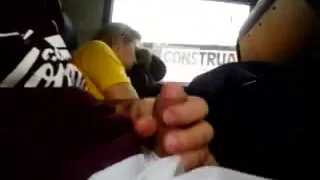 Jerking off and showing cock in a bus