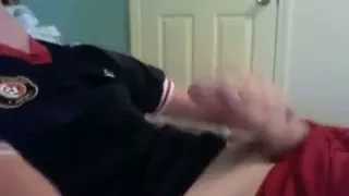 Gay solo masturbation on the bed