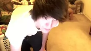 Hot boy jerks cock in living room