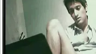 Horny gay guy jerks on camera show