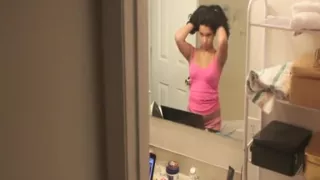 Stunning brunette hair hair in the washroom