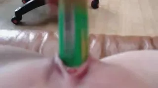 Bored asian small snatch play with glue sticks