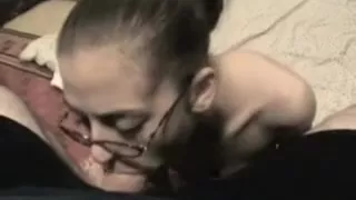 Cute beauty with glasses suck ding-dong with facial