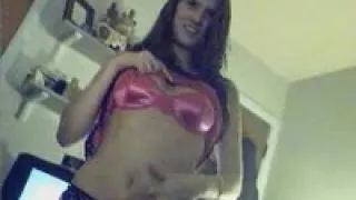 Pretty in pink touches her pussy