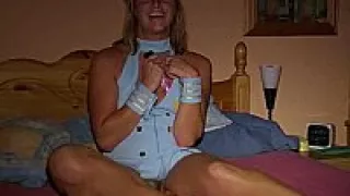 Hairy amateur nurse plays with a toy