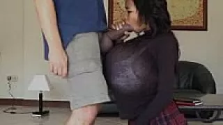 Asian with enormous tits blowing