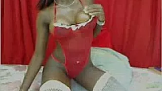 Ebony in red lingerie