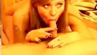 Sexy blonde slut gives an awesome blowjob to her boyfriend