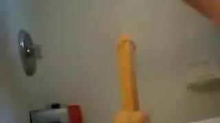 Amateur girlfriend rides dildo toy in the bathroom