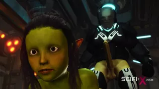 Alien sex in a starship. Female green alien gets fucked by a big monster