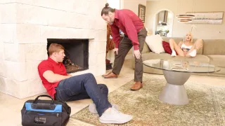 Teen stepdaughter is fucked by worker when stepdad walks in