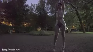 Jeny Smith tests her new suit. Flashing in public