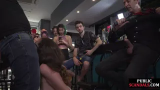 Useless busty big boobed slut public throating and whipping