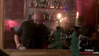 Useless humiliated babe throatfucked n facialized in public