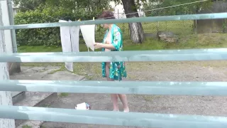 Milf Naked In Public. Voyeur. Frinas Husband Peeps In Window Like In House Yard Her Pregnant Sister Dries Clothes In Bathrobe No Bra And Panties. Public Nudity. Outdoors Pov 11 Min