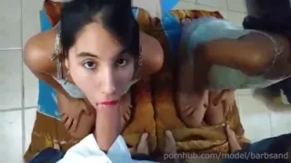 surprising my best friend with a quick blowjob  on my knees