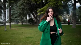 Beautiful Brunette Is Smoking Cork Strong Cigarettes