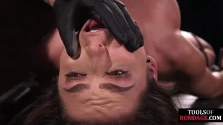 Busty bondage subject dildo fucked and toyed with vibrator