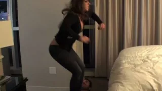 Jumping on his chest at home