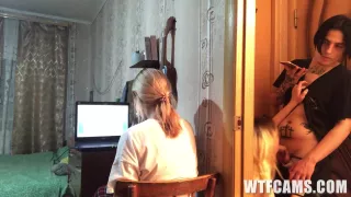 hot blonde babe fucked her roommates boyfriend  while shes working