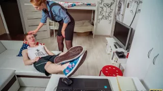 TUTOR4K. Cunning boy seduces mature tutor by simulating heart attack