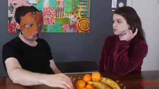 Fetish babe chatting behind the scenes