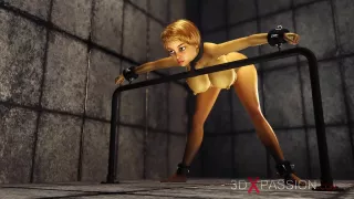 Cuffed sexy blonde with many boobs gets fucked rough by a huge black cock in the prison