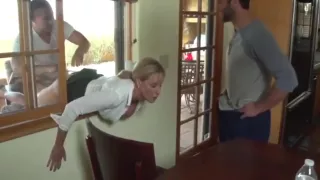 MILF Stuck in Window and Fucked by 2 Men