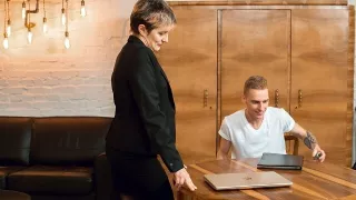 TUTOR4K. Mature woman with short haircut gives muff to younger man for sex