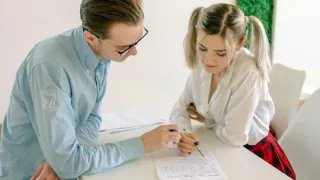 Russian botanist during class Fucks young student with two ponytails...